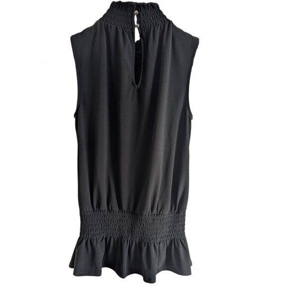 WHBM NWOT XXS Black Sleeveless Mock Neck Smoked Peplum Blouse Top - Picture 4 of 6
